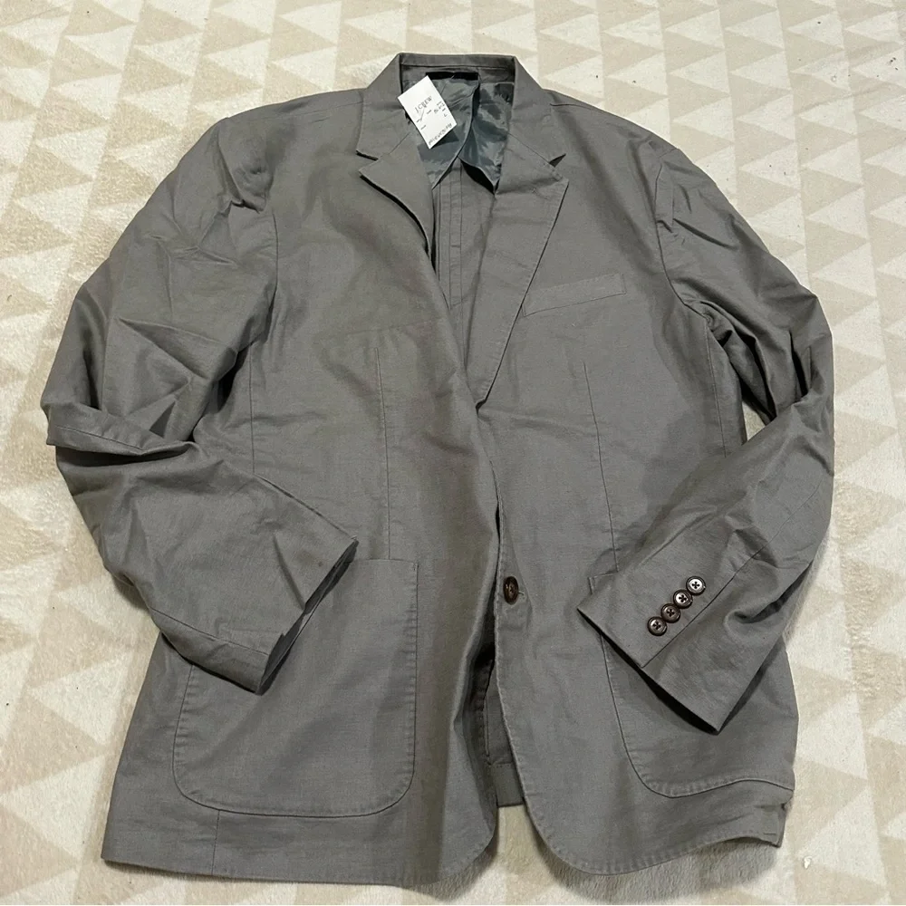 J crew slim fit suit jacket blazer stretch hemp organic cotton steel grey